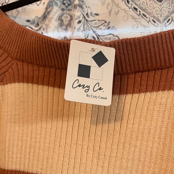 Cozy Co By Cozy Casual Mauve And Burgundy Stripe‎ Off Shoulder Sweater Size S/M - Picture 3 of 10